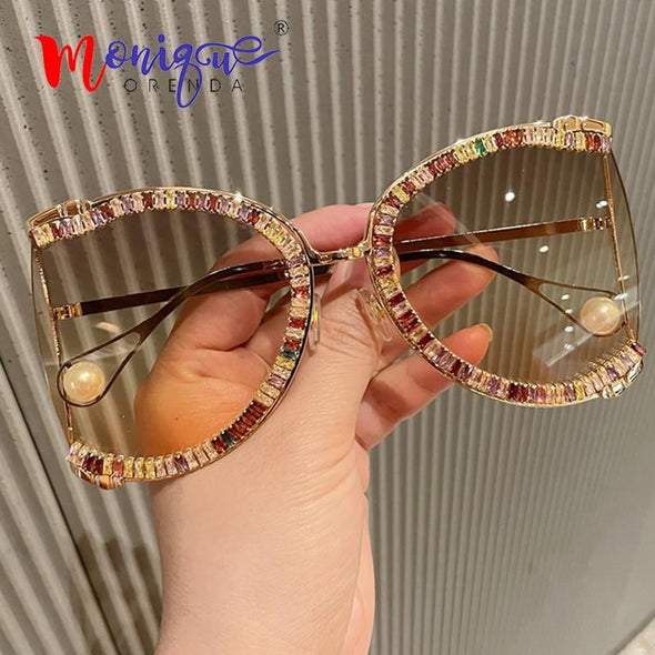 Sunglasses Women Oversized CZ Diamond Designer Sun Glasses Ladies Luxury Glasses Shades for Women