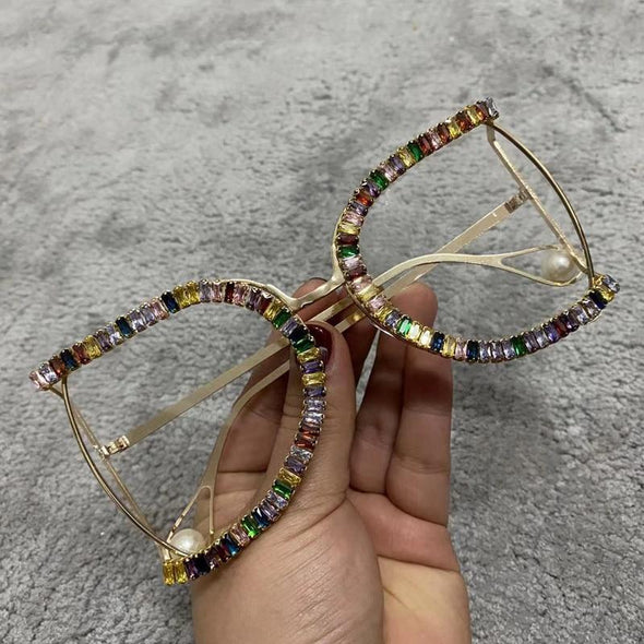 Luxury Half Frame Brand Designer Glasses Women Square Pearl Sunglasses for Female Rhinestone Oversized Eyewear Ladies