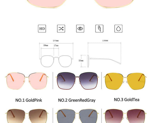 Fashion Metal Women Sunglasses Mirror Classic Large frame Retro Street Beat Glasses Travel Oculos De Sol UV400
