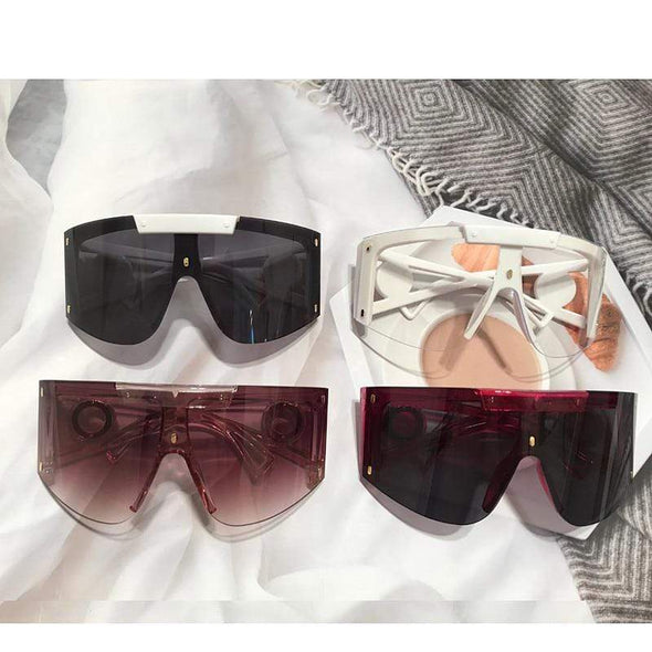 New Luxury Brand One Piece Oversized Sunglasses For Women Vintage Arched Square Sun Glasses Men Wide Leg Rimless Eyewear