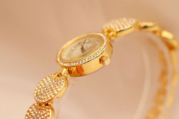 Quartz Gold Fashion Wrist Watches Diamond Stainless Steel Wtach (with a ins Bracelet as gift)