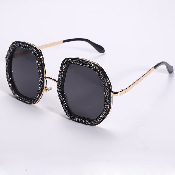 Round Sunglasses Oversize Crystal Frame Eyeglasses Diamond Eyewear UV400 Shades