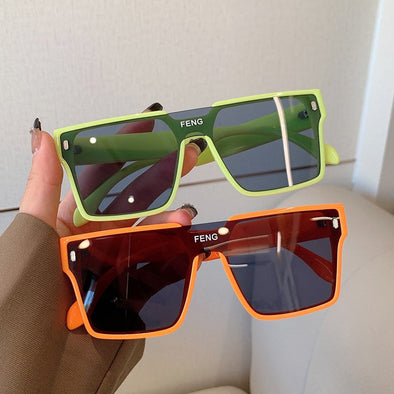 Fashion Oversized Square One-piece Sunglasses Women Retro Mirror Lens Eyewear Shades UV400 Men Punk Sun Glasses