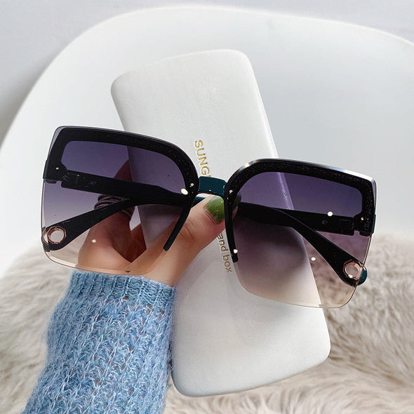 Oversized Sunglasses Man Woman Fashion Rimless Vintage Square Sun Glasses Eyewear Luxury Brand Design