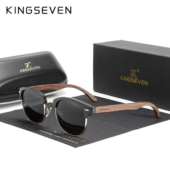Handmade 2022 Black Walnut Wooden Sunglasses Men Polarized UV400 Protection Semi-Rimless Retro Eyewear Women Oculos