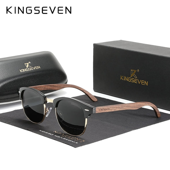 Handmade 2022 Black Walnut Wooden Sunglasses Men Polarized UV400 Protection Semi-Rimless Retro Eyewear Women Oculos