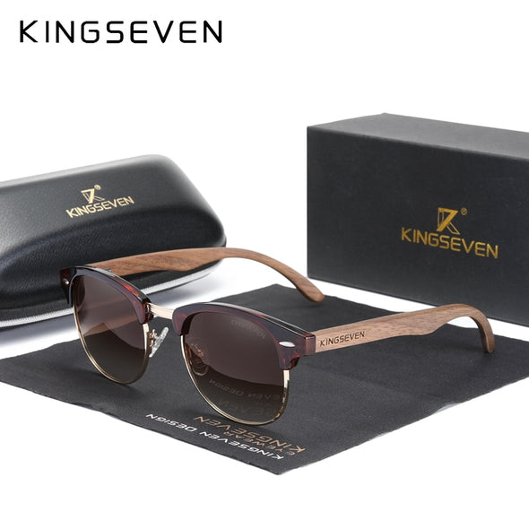 Handmade 2022 Black Walnut Wooden Sunglasses Men Polarized UV400 Protection Semi-Rimless Retro Eyewear Women Oculos