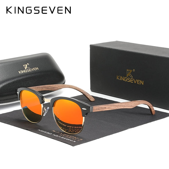 Handmade 2022 Black Walnut Wooden Sunglasses Men Polarized UV400 Protection Semi-Rimless Retro Eyewear Women Oculos