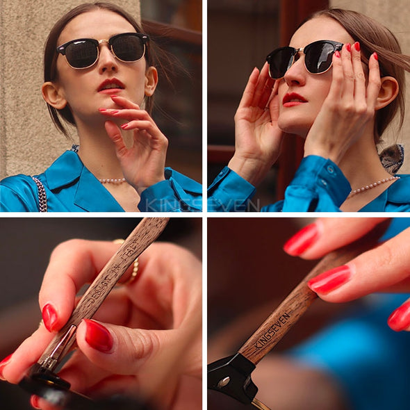 Handmade 2022 Black Walnut Wooden Sunglasses Men Polarized UV400 Protection Semi-Rimless Retro Eyewear Women Oculos