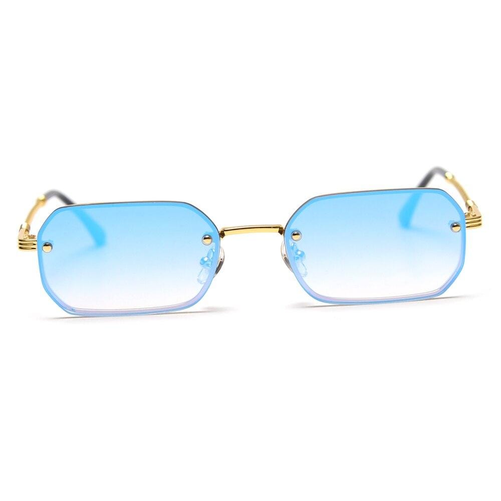 rectangle sunglasses men woman blue red mirror lens retro small metal –  Jollynova