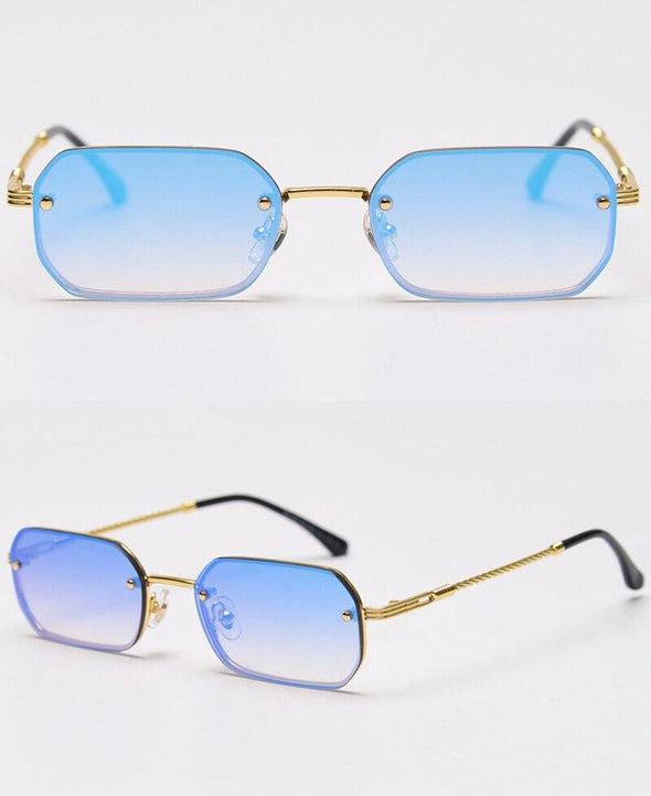 rectangle sunglasses men woman blue red mirror lens retro small metal frame glasses