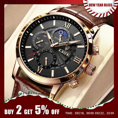 JOLLYNOVA 2023 New Mens Watches Top Brand Luxury Brown Leather Casual Quartz Watch Men Sport Waterproof Clock Watch Relogio Masculino