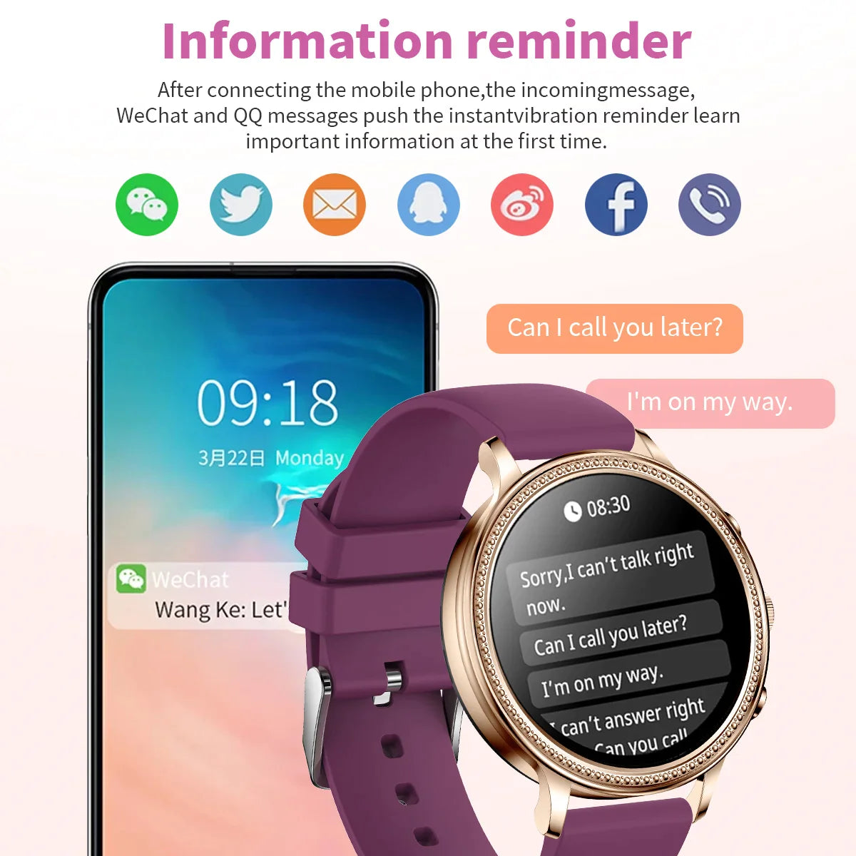 JOLLYNOVA V60 Luxury Smart Watches For Women Bluetooth Call Women
