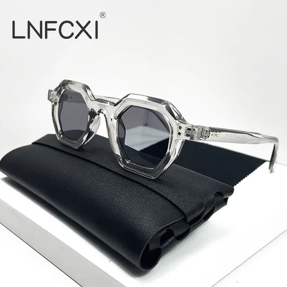 LNFCXI Fashion Polygon Small Square Women Sunglasses Retro Gray Rivets Men Shades UV400 Trending Outdoor Sports Sun Glasses
