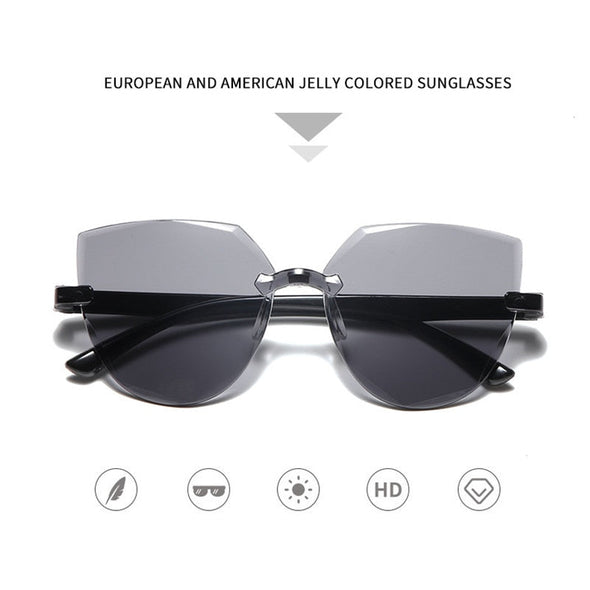 Ladies Cat Ear Sunglasses Frameless Jelly Transparent Sunglasses Retro All-in-one Ocean Piece Candy Color Sunglasses