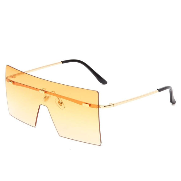 Oversized Square Flat Top Sunglasses Women Men Fashion Luxury Rimless Eyewear Large Brown Shades Oculos UV400