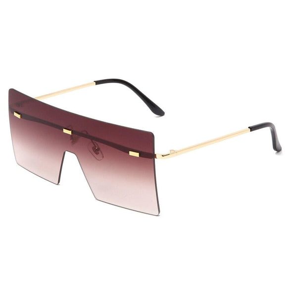 Oversized Square Flat Top Sunglasses Women Men Fashion Luxury Rimless Eyewear Large Brown Shades Oculos UV400