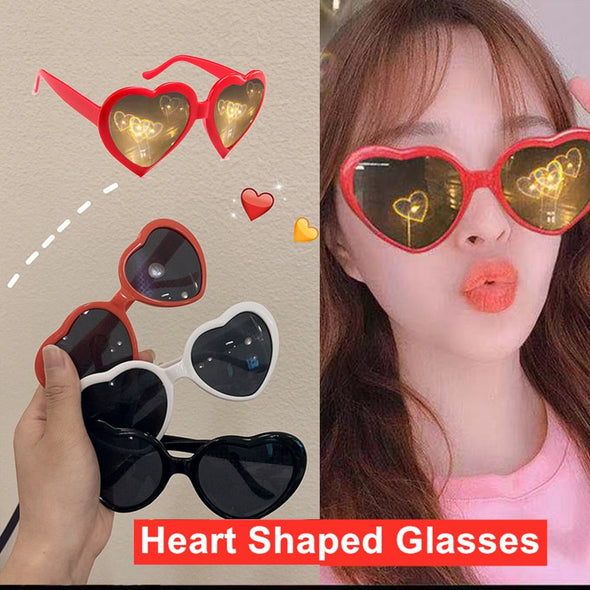 Love Heart Shaped Effect Glasses Watch The Lights At Night Change to Love Heart Image Diffraction Glasses Sunglasses For Women