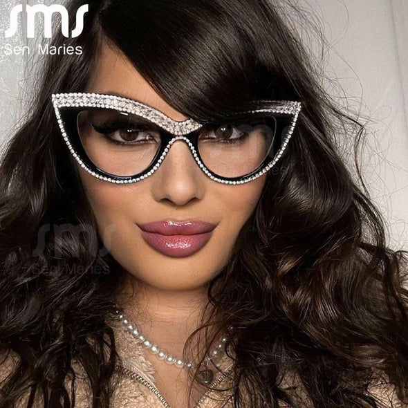 Luxury Cat Eye Diamond Sunglasses New Women Men Fashion Rhinestones Sun Glasses Designer Shades Eyewear Female Eyeglasses UV400