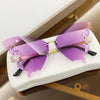 Luxury Designer Butterfly Sunglasses Vintage Shades for Women Fashion Rimless Sun Glasses Bling Diamond Eyewear