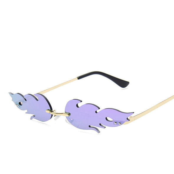 Fashion Fire Flame Sunglasses Women Rimless Wave Sun Glasses Metal Shades For Vintage Women Mirror Eyewear