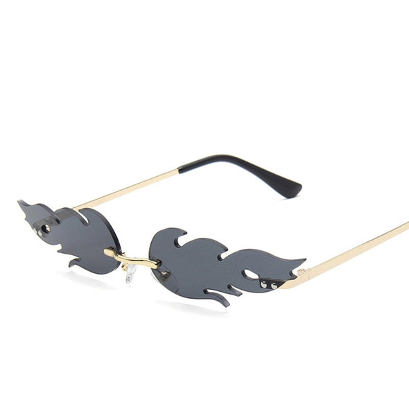 Fashion Fire Flame Sunglasses Women Rimless Wave Sun Glasses Metal Shades For Vintage Women Mirror Eyewear