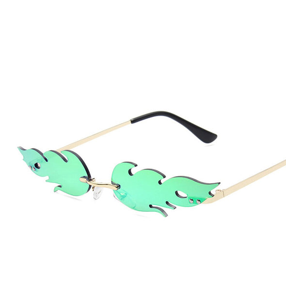 Fashion Fire Flame Sunglasses Women Rimless Wave Sun Glasses Metal Shades For Vintage Women Mirror Eyewear