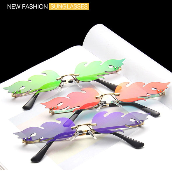 Fashion Fire Flame Sunglasses Women Rimless Wave Sun Glasses Metal Shades For Vintage Women Mirror Eyewear