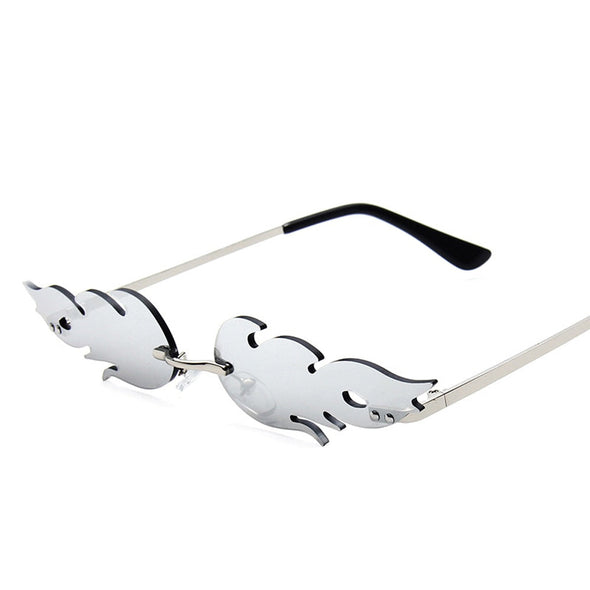 Fashion Fire Flame Sunglasses Women Rimless Wave Sun Glasses Metal Shades For Vintage Women Mirror Eyewear