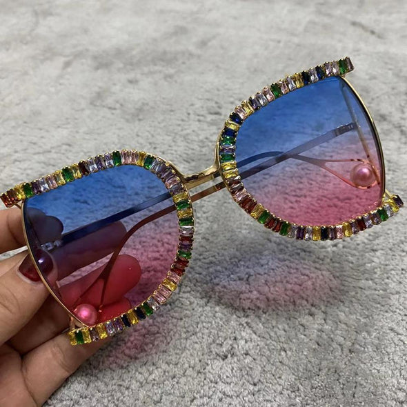 Luxury Half Frame Brand Designer Glasses Women Square Pearl Sunglasses for Female Rhinestone Oversized Eyewear Ladies