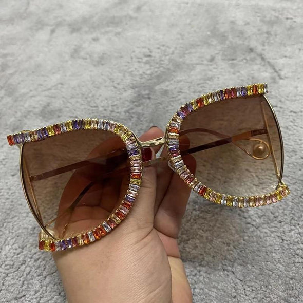 Luxury Half Frame Brand Designer Glasses Women Square Pearl Sunglasses for Female Rhinestone Oversized Eyewear Ladies