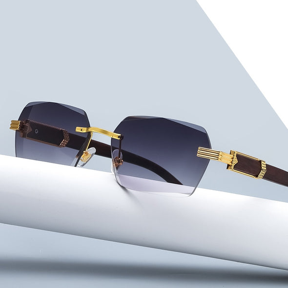 Luxury Rimless Square Sunglasses Man Brand Designer Frameless Gradient Sun Glasses Woman Fashion Vintage Wooden Oculos De Sol