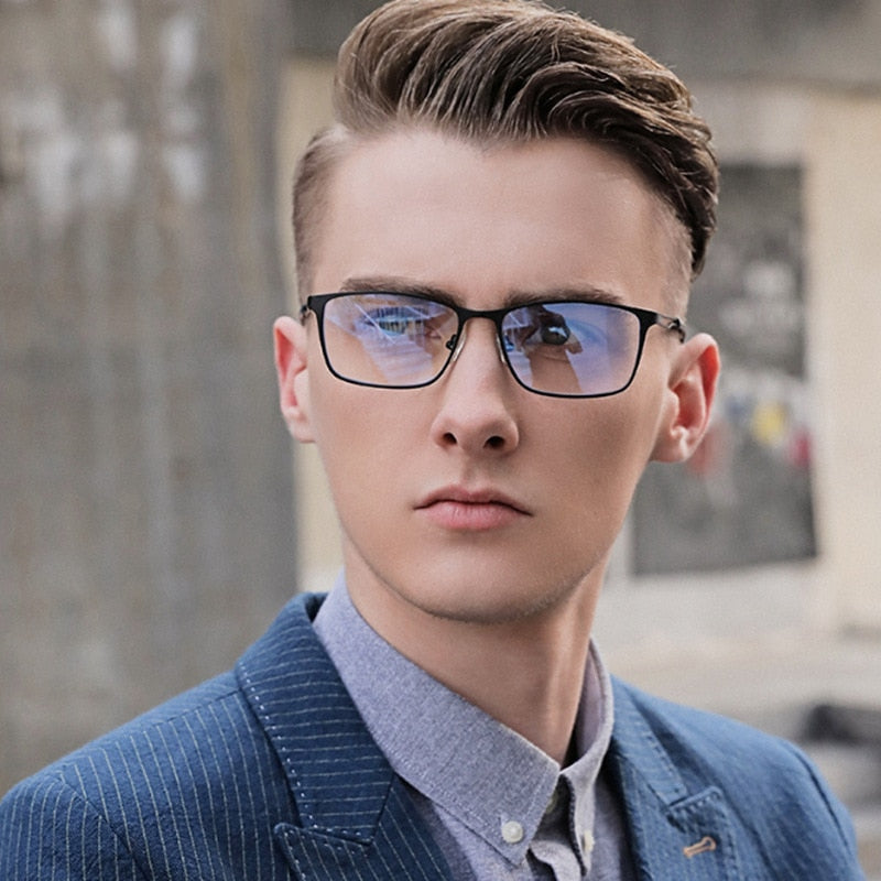 Men Anti Blue Business Light Blocking Glasses Men Metal Lenses Compute –  Jollynova