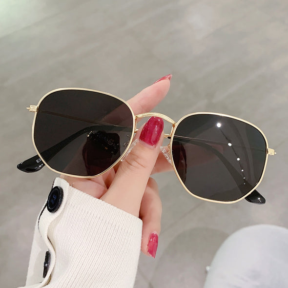 Men Sunglases Hexagon Sun glasses NEW Women Metal Frame Fishing Glasses Gold tea Eyewear lentes de sol hombre okulary UV400