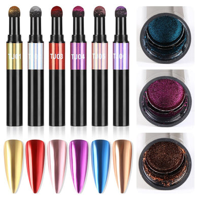Mirror Nail Air Cushion Magic Powder Convenience Pen Nail Powder Glitter Mirror Effect Powder Manicure Nails Tips Pigment Dust