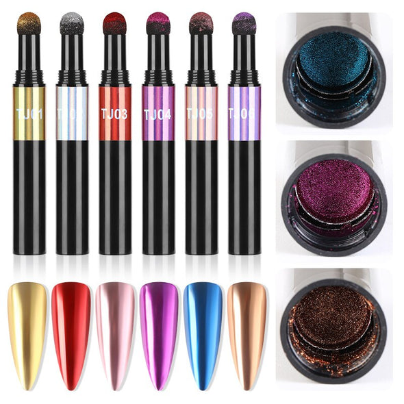 Mirror Nail Air Cushion Magic Powder Convenience Pen Nail Powder Glitter Mirror Effect Powder Manicure Nails Tips Pigment Dust