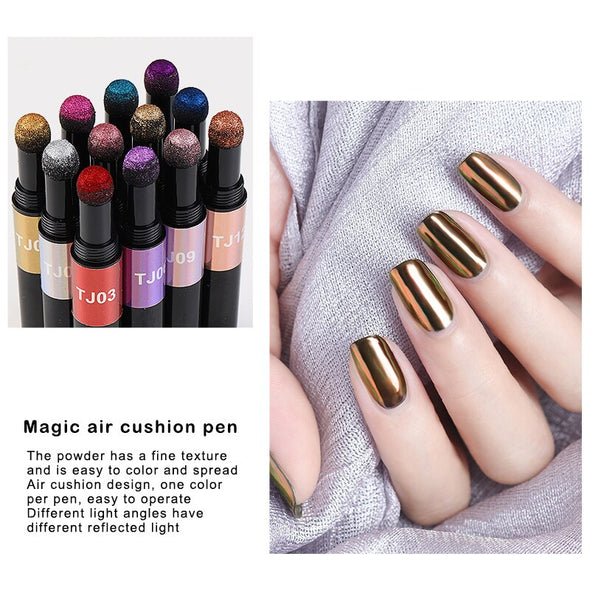 Mirror Nail Air Cushion Magic Powder Convenience Pen Nail Powder Glitter Mirror Effect Powder Manicure Nails Tips Pigment Dust
