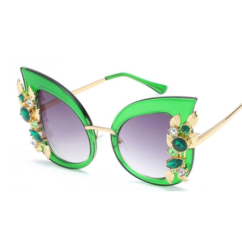 New Fashion Green Diamond Oversized Sunglasses Women Designer