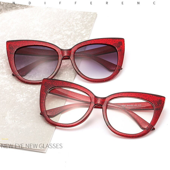 New Fashion Oversized Women Glasses Retro Cat Eye Frame Sunglasses Ins Popular Red Eyeglasses Trending Shades UV400 Wholesale