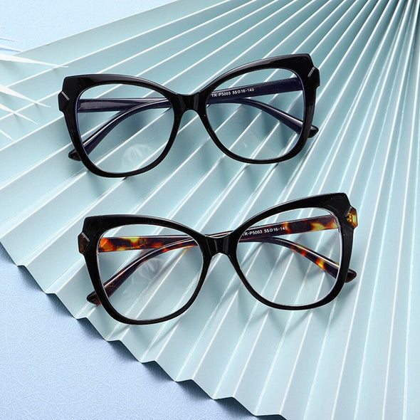 New Fashion Retro Cat Eye Anti Blue Light Glasses For Women Vintage Computer Eyeglasses Oversized Frame Double Blocking Eyewear