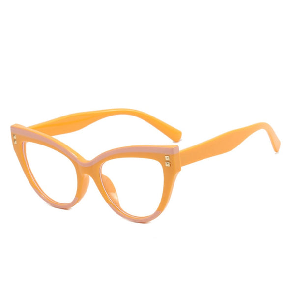 New Fashion Women Brand Designer Glasses For Ladies Retro Cat Eye Rivet Decoration Frame Clear Reading Computer Top Quality Eyeg