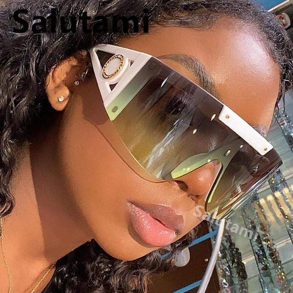 New Luxury Brand One Piece Oversized Sunglasses For Women Vintage Arched Square Sun Glasses Men Wide Leg Rimless Eyewear