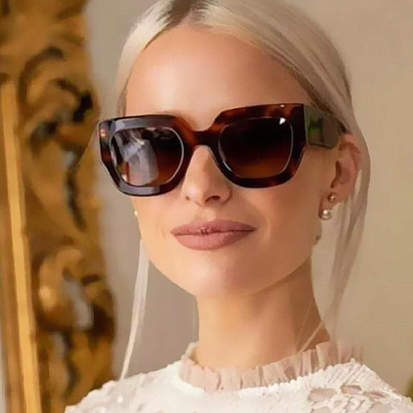 New Luxury Brand Wide Leg Square Sunglasses For Women Vintage Gradient Elegant Black Leopard Sun Glasses Men Hip Hop Shades