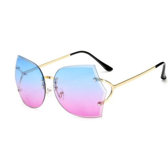 New Rimless Clear Sunglasses Butterfly Oversized Metal Glasses Vintage Designer Brand Luxury Women Celebrity Big Sunglasses