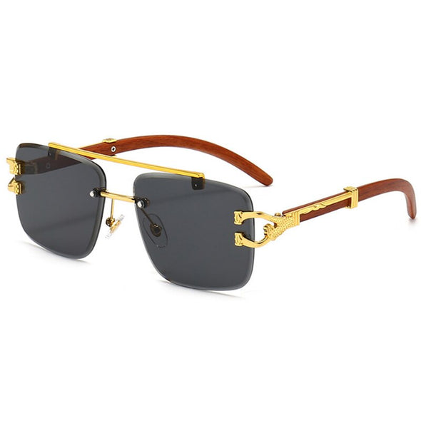 New Rimless Rectangle Sunglasses Women Vintage Metal Leopard Sun Glasses Fashion Frameless Gradient Eyeglasses Shades For Men