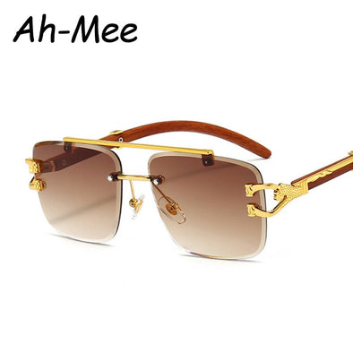 New Rimless Rectangle Sunglasses Women Vintage Metal Leopard Sun Glasses Fashion Frameless Gradient Eyeglasses Shades For Men