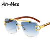 New Rimless Rectangle Sunglasses Women Vintage Metal Leopard Sun Glasses Fashion Frameless Gradient Eyeglasses Shades For Men