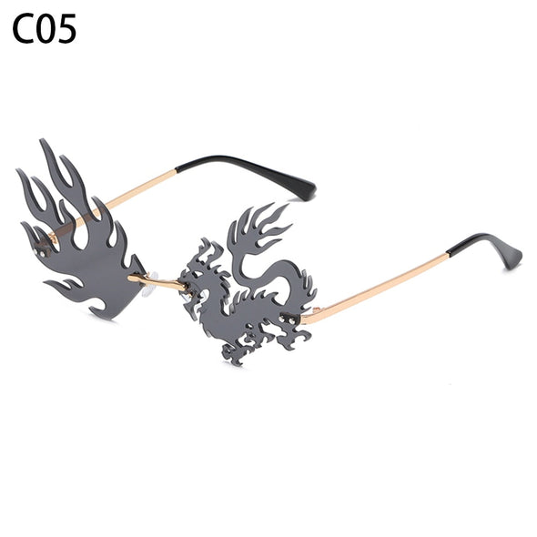 New Unique Rimless Punk Sunglasses Women Fashion Dragon And Phoenix Glasses Men Colorful Party Glasses For Female Shades
