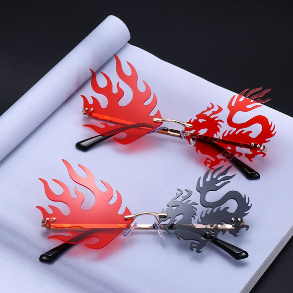 New Unique Rimless Punk Sunglasses Women Fashion Dragon And Phoenix Glasses Men Colorful Party Glasses For Female Shades