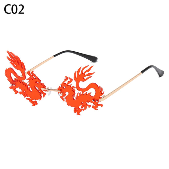 New Unique Rimless Punk Sunglasses Women Fashion Dragon And Phoenix Glasses Men Colorful Party Glasses For Female Shades